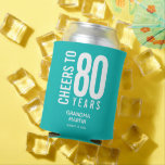 Cheers to Birthday Years Turquoise Can Cooler<br><div class="desc">Can coolers are personalized with the birthday years,  birthday girl's name and party date on a turquoise can cooler or any colour you choose. Ideal for any birthday year celebration,  retirement party,  anniversary celebration,  party keepsake or any occasion. MORE colours in our store.</div>