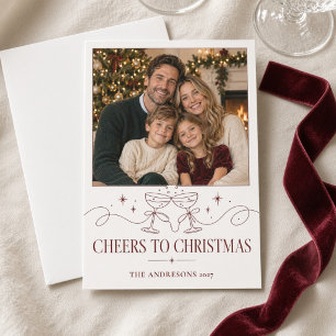 Cheers to Christmas Champagne Bow Family Photo Holiday Card