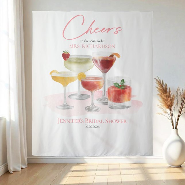 Cheers to | Cocktails Bridal Shower Backdrops Tapestry (Creator Uploaded)