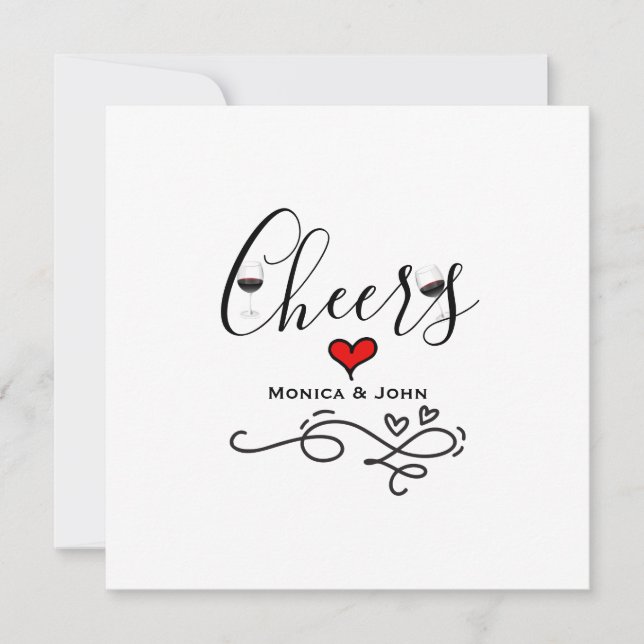 Cheers to couple wine glass heart minimalist plain invitation (Front)
