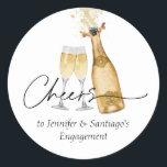 Cheers to Couples Engagement Party Classic Round Sticker<br><div class="desc">Cheers to Engagement Party Round sticker is perfect to seal envelopes or for party favour packaging. Designed with a beautiful watercolor Gold Champagne Bottle.  Matching items in our store Cava Party Design.</div>