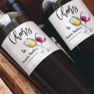 Cheers to Custom Birthday Party Watercolor Wine Label