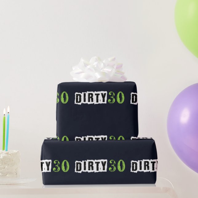 Cheers To Dirty 30 Birthday Party Navy Blue Green Wrapping Paper (Party Gifts)