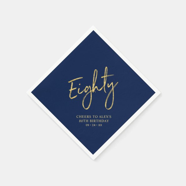 Cheers to Eighty Gold & Navy 80th Birthday Party Napkin (Corner)