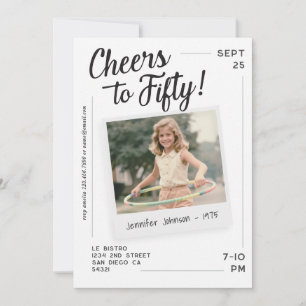 Cheers to Fifty 50th Retro Photo Birthday Invitation