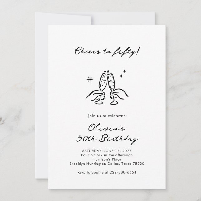Cheers to Fifty! | Minimalist 50th Birthday Invitation (Front)