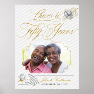 Cheers to Fifty Years Gold and Stripes with Photo Poster