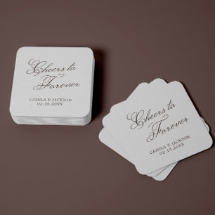 Cheers to Forever Old Money Brown Wedding Square Paper Coaster