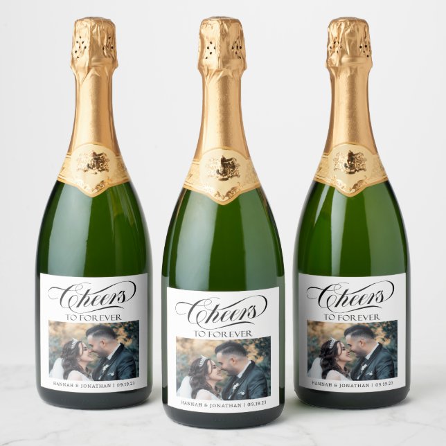 Cheers To Forever Photo Wedding  Sparkling Wine Label (Bottles)