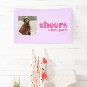 "Cheers to forty years" Retro Purple 40th birthday Banner