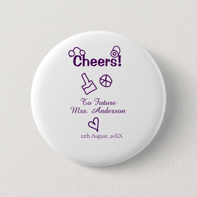 Cheers to future Mrs add bride name purple doodle 2 Inch Round Button (Front)