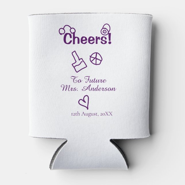 Cheers to future Mrs add bride name purple doodle Can Cooler (Front)