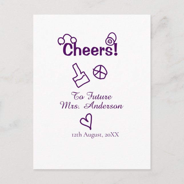 Cheers to future Mrs add bride name purple doodle Postcard (Front)