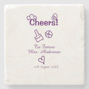 Cheers to future Mrs add bride name purple doodle Stone Coaster
