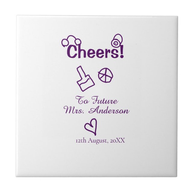 Cheers to future Mrs add bride name purple doodle Tile (Front)