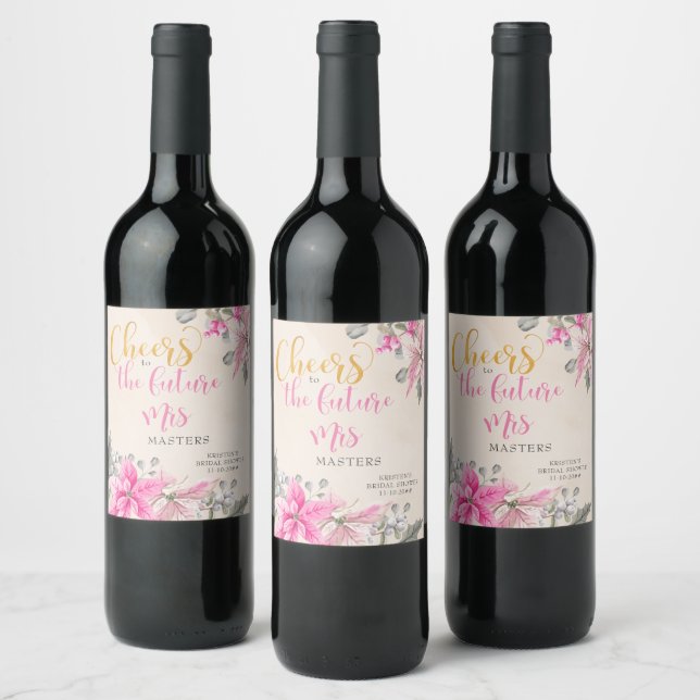 Cheers to Future Mrs | Winter Floral Bridal Shower Wine Label (Bottles)