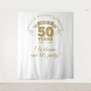 Cheers To Gold 50th Anniversary Photo Backdrop Tapestry