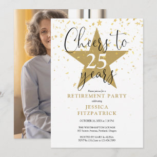 Cheers To Gold Stars Photo Retirement Party Invitation