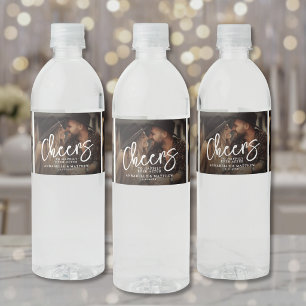 Cheers To Happily Ever After Photo Wedding Water Bottle Label