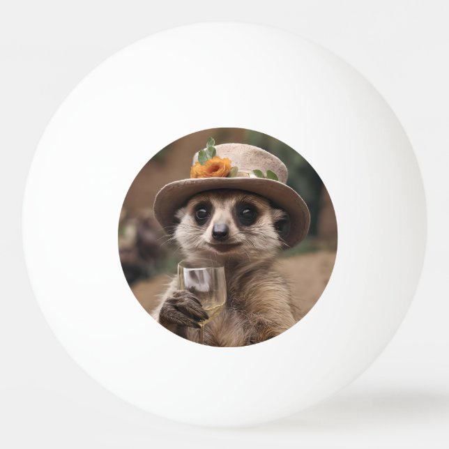 "Cheers to Life: Gran Meerkat Enjoys Glass Of Wine Ping Pong Ball (Front)