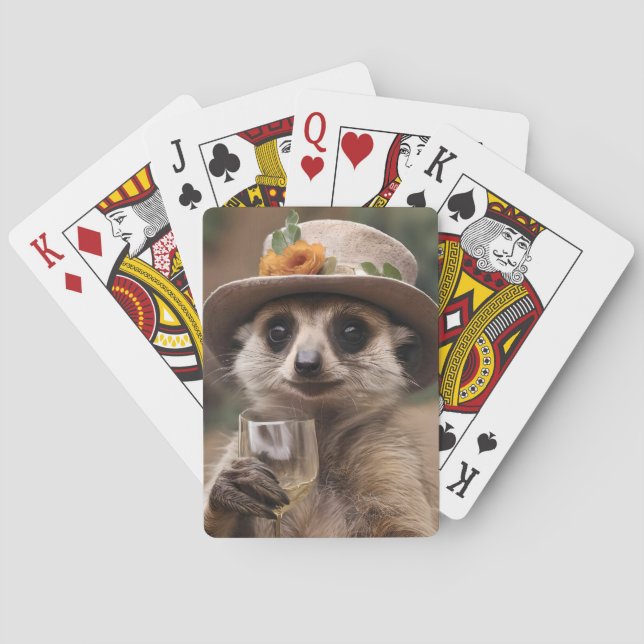 "Cheers to Life: Gran Meerkat Enjoys Glass Of Wine Playing Cards (Back)