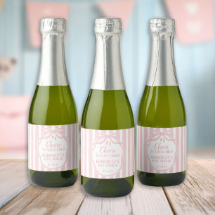 Cheers to Little Girls Bow Pink Girl Baby Shower Sparkling Wine Label