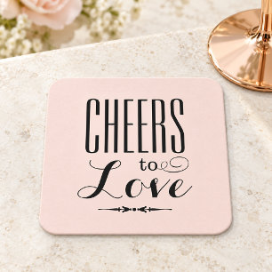 Cheers to Love Blush Black Wedding Square Paper Coaster