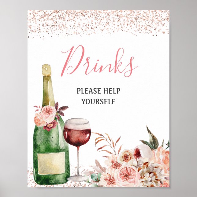 Cheers to Love Blush Pink Bridal Shower Drinks Poster (Front)