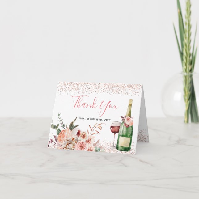 Cheers to Love Blush Pink Bridal Shower Folded Thank You Card (Front)