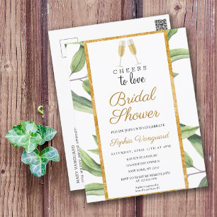 Cheers to Love Botanical Bridal Shower Party  Invi Postcard