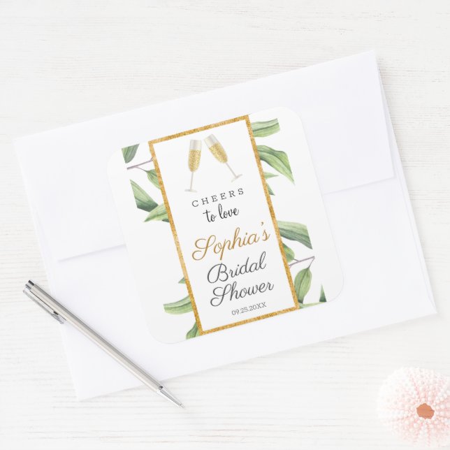 Cheers to Love Botanical Bridal Shower Party  Square Sticker (Envelope)