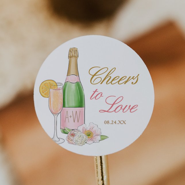 Cheers To Love Bridal Brunch and Bubbly Favour Classic Round Sticker (Creator Uploaded)