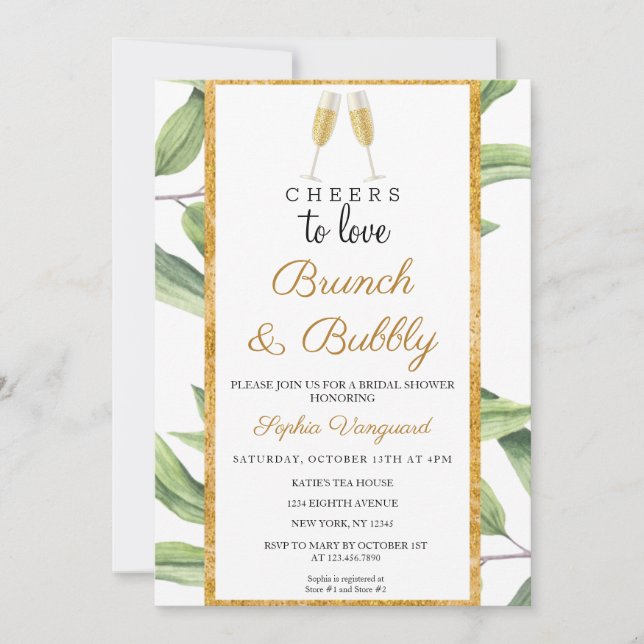 Cheers to Love Brunch & Bubbly Bridal Shower Party Invitation (Front)