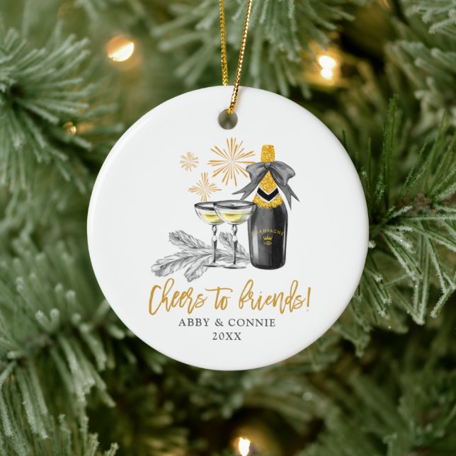 Cheers To Love Bubbly Personalized Best Friends Ceramic Ornament (Tree)
