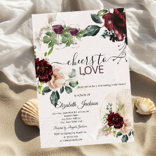 Cheers To Love Burgundy Roses Bridal Shower Invitation