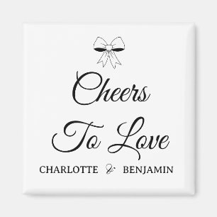 Cheers To Love Burgundy Script Ivory Bow Wedding Magnet