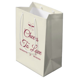 Cheers To Love Burgundy Script Ivory Bow Wedding Medium Gift Bag