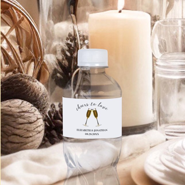 Cheers To Love Champagne Glasses Water Bottle Label (Creator Uploaded)