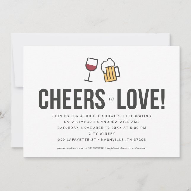 Cheers to Love Couples Wedding Shower  Save The Date (Front)