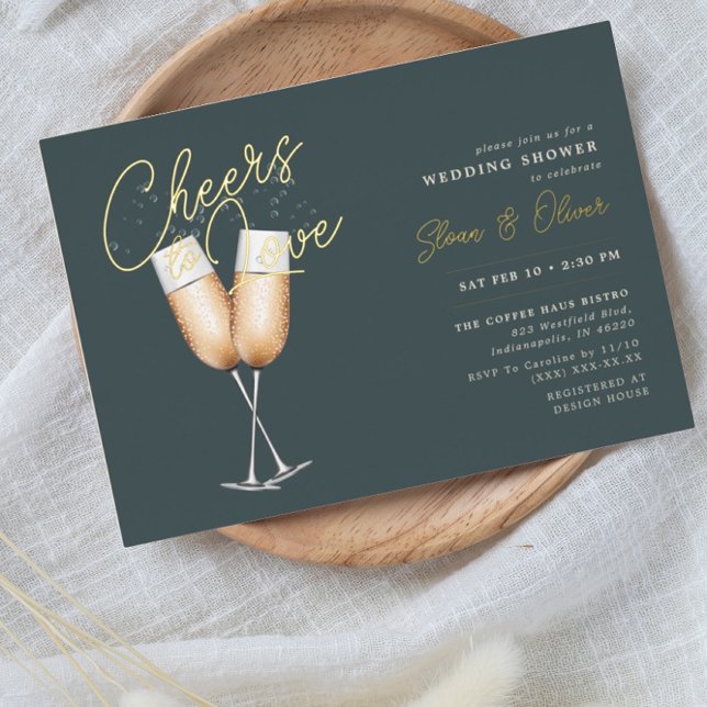 Cheers to Love Dark Green Bridal Shower Gold  (Creator Uploaded)