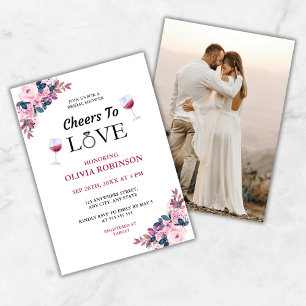 Cheers to Love Floral Photo Wine Bridal Shower Invitation