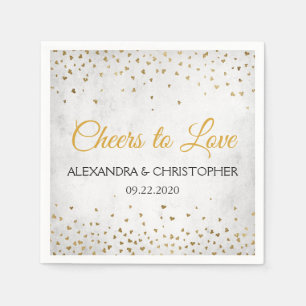 Cheers to Love Gold Hearts Confetti Wedding Napkin