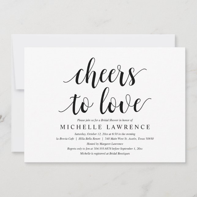 Cheers to love, Modern Bridal Shower Celebration Invitation (Front)