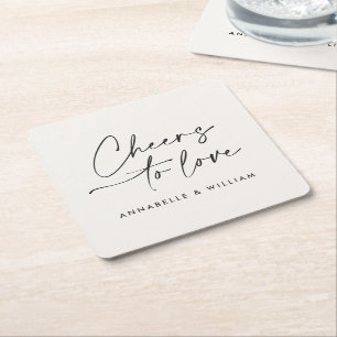 Cheers to love modern minimal script chic wedding square paper coaster