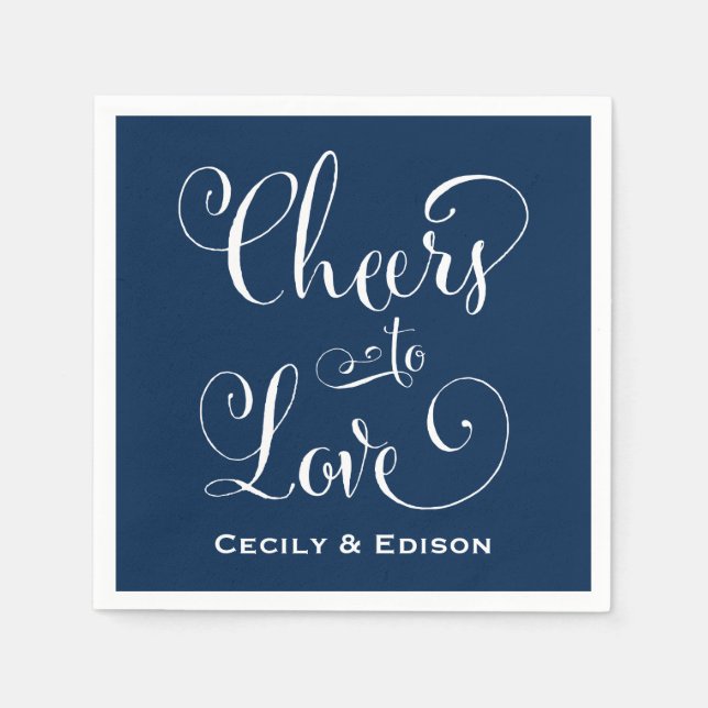 Cheers to Love Navy Blue Wedding Monogram Napkin (Front)