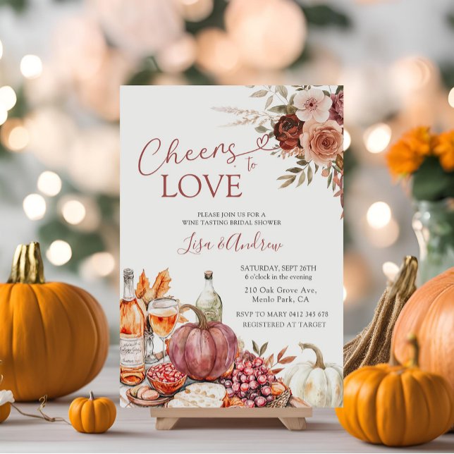 Cheers to Love Pumpkin Wine Marsala Bridal Shower  Invitation (Creator Uploaded)
