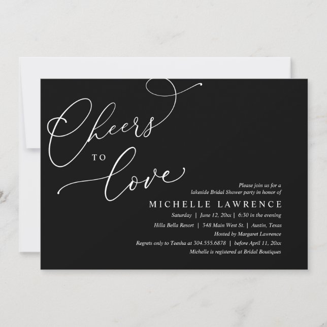 Cheers to love, Romantic Bridal Shower Party Invitation (Front)