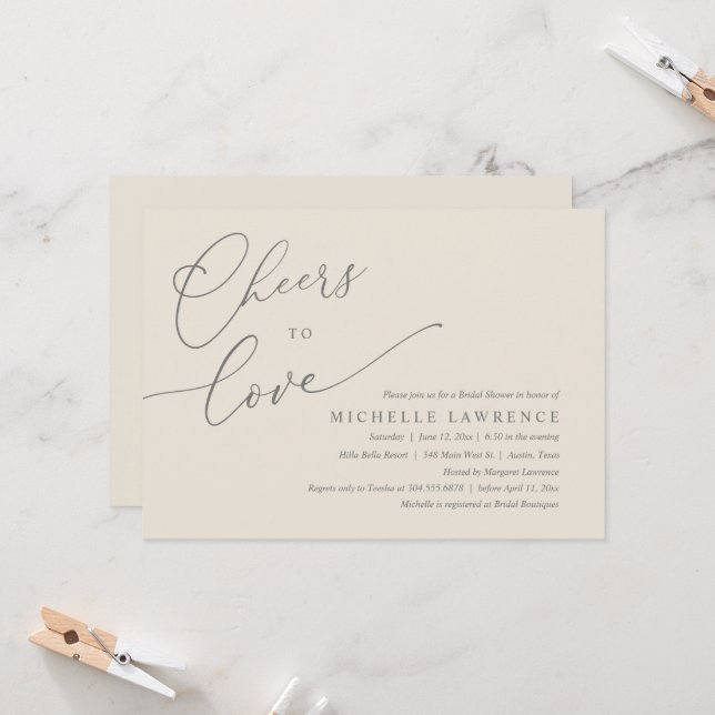 Cheers to love, Romantic Bridal Shower Party Invitation (Front/Back In Situ)