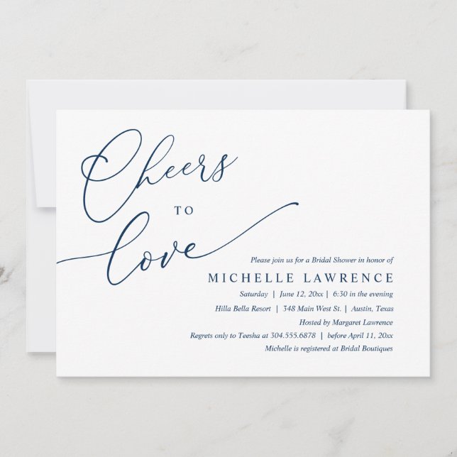 Cheers to love, Romantic Bridal Shower Party Invitation (Front)