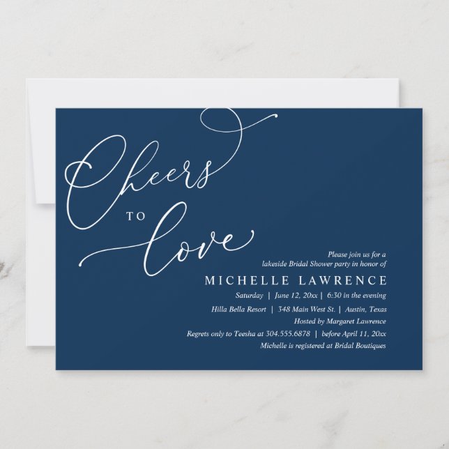 Cheers to love, Romantic Bridal Shower Party Invitation (Front)